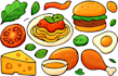 food illustration, cartoon, food vector, menu design, vector