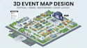 design a 3d isometric event map, festival map, venue map and event layout