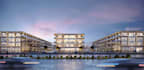 visualize unit retail store, 3d shopping market complex, strip storefront render