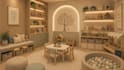 design a beautiful kids room, nursery, playroom with 3d rendering