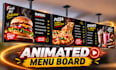 create restaurant TV menu designs, animated menu board, and digital menu board