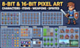 design 8bit 16bit retro pixel art characters icons weapons sprite sheet