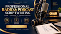 write professional radio, podcast and interview scripts, PR