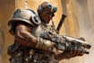 create a grimdark warhammer 40k character illustration