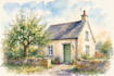 draw house illustration watercolor style