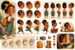 create childrens book character expression sheet and pose sheet