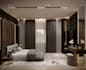 3d modern master bedroom interior design, custom wardrobe, wall panel cgi render