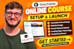 setup teachable school, teachable website, online course, teachable landing page