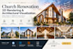 design church renovation 3d rendering and architectural visualization