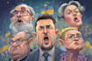 create a political or satirical cartoon illustration