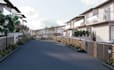 3d residential housing development, site conceptual layout,hillside house render