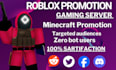 roblox game promotion, server advertising, minecraft, gaming server promotion