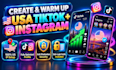 create usa tiktok account, usa instagram account, with profile optimization