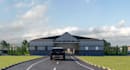 3d warehouse complex render, commercial site plan, industrial parking layout cgi