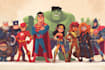 design comic style superhero group art with custom