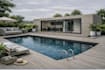 remodel modular pool house, render container house, outdoor lounge, landscaping