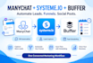 set up manychat systeme io and buffer automation