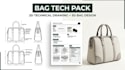 create bag tech pack, 2d technical drawing and 3d bag design