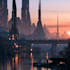 draw sci fi , cyberpunk, fantasy science fiction city
