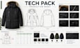create jacket and outerwear tech pack with technical drawings and specs