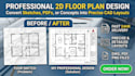 draw 2d floor plan, redraw house plan, architectural floor plan, and cad layout
