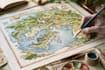 do a watercolor fantasy map or souvenir map illustration
