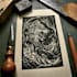 draw detailed linocut illustration