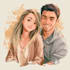 draw cute couple anime portrait and illustration
