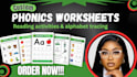 create phonics worksheet reading activity alphabet tracing literacy lessons, kid