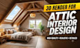 create cozy 3d attic interior visualization