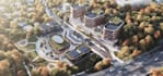 3d sustainable public space render, urban development, parametric facade design