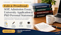 edit, proofread sop admission eassy, university application personal statement