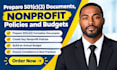 prepare 501c3 documents, nonprofit policies and budgets