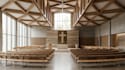 design church architecture, building floor plans and realistic 3d visualization