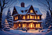 create cozy christmas house and winter scene illustrations
