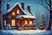 create cozy winter cabin illustrations in my style