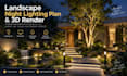 do 3d landscape night lighting plan and render for outdoor garden design