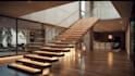 create modern staircase design, 3d model, railing and realistic render