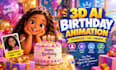 create a 3d cartoon ai birthday animation video