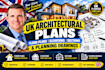 do UK architectural plans, floor plans elevations sections and planning drawings