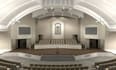create a modern church exterior, elevation and 3d facade