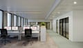 build 3d render corporate office interior, waterfront research, cgi co workspace