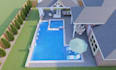 do 3d fire pit, 3d patio pool, pergola deck, pool, landscape, 3d backyard design