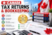 prepare canada taxes t1 ,t2 and bookkeeping