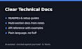 write technical documentation, github readme files and api docs