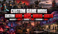 mod minecraft, arma 3, terraria, rust, starbound, sims 4 with custom skins, maps