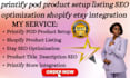 printify pod product setup listing SEO optimization shopify etsy integration
