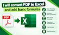 convert PDF to excel and add basic formulas