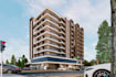 render residential building external, mixed use tower, high rise complex visual