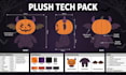 design a halloween plush toy with sewing pattern and tech pack
